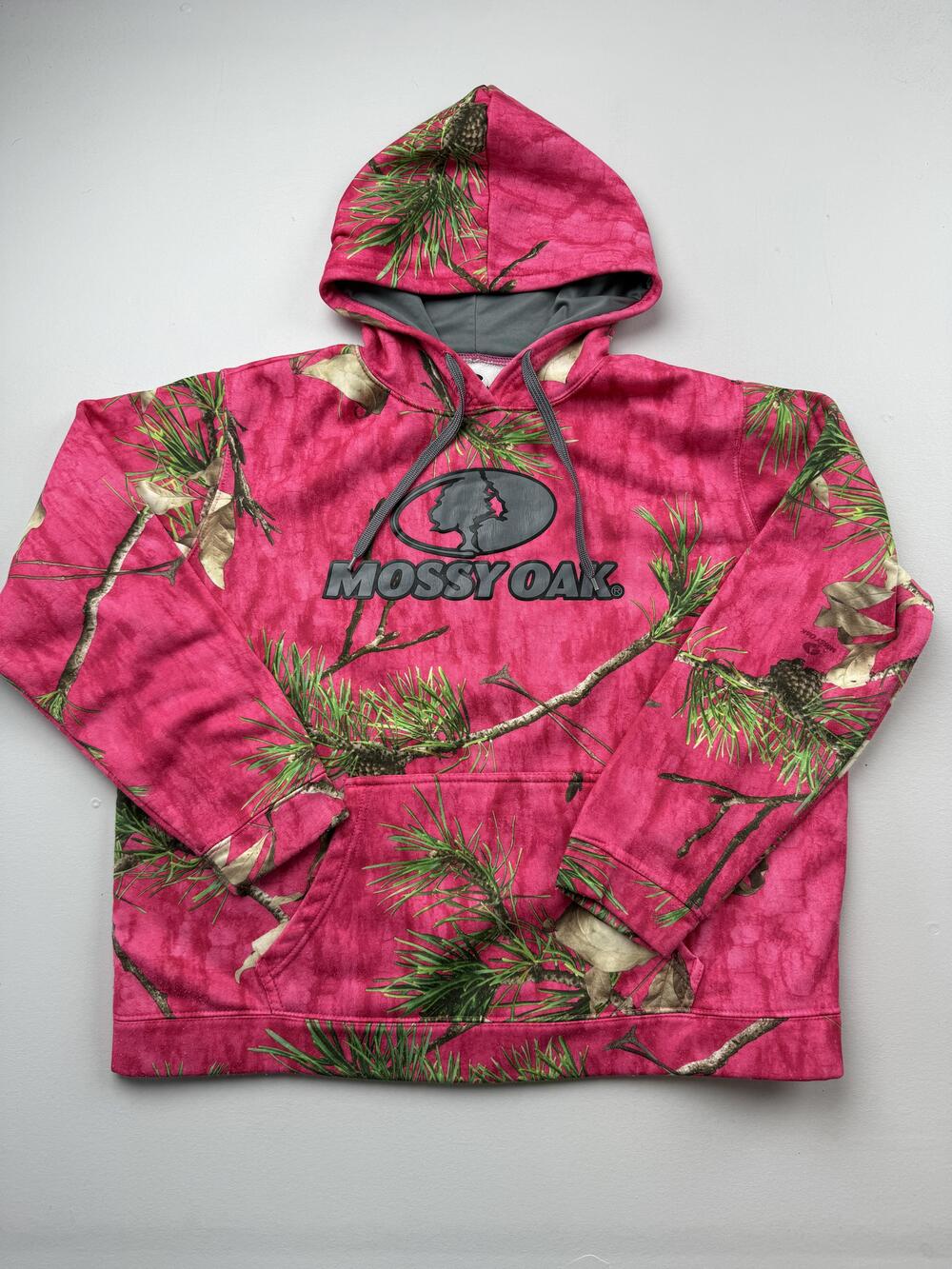 Mossy Oak Hoodie Womens 2XL Pink Camo Pullover Fleece Kangaroo Pocket Hunting